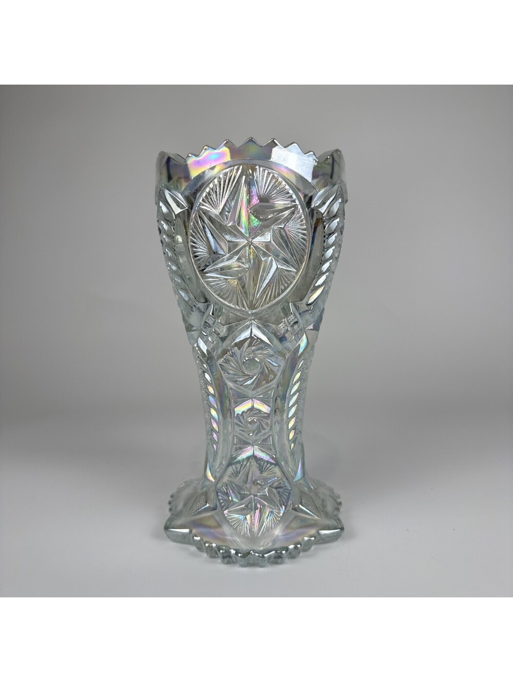 Vintage L.E. Smith Whirling Star Vase – Ohio Star Nortec Iridescent 9 Inch
